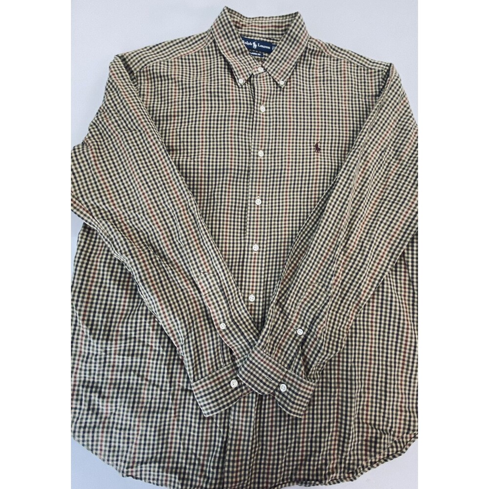 Ralph Lauren Mens Classic Fit Beige Green Red Brown Check Size XL
